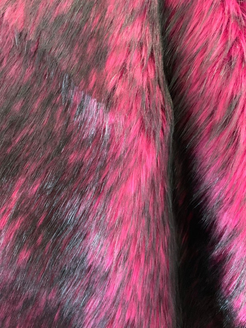Black / Pink Thick Heavy Fake Animal Fur Shaggy Long Pile 60 Width Faux  Fur Fabric