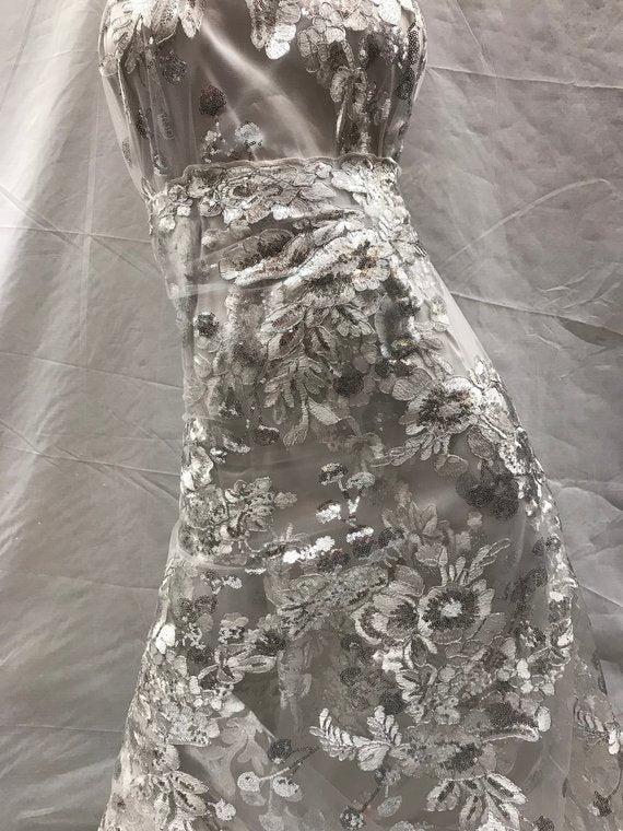 Bridal Design Transparent Prom Wedding Mesh Lace Embroidered FabricICE FABRICSICE FABRICSOff WhiteBridal Design Transparent Prom Wedding Mesh Lace Embroidered Fabric ICE FABRICS Off White