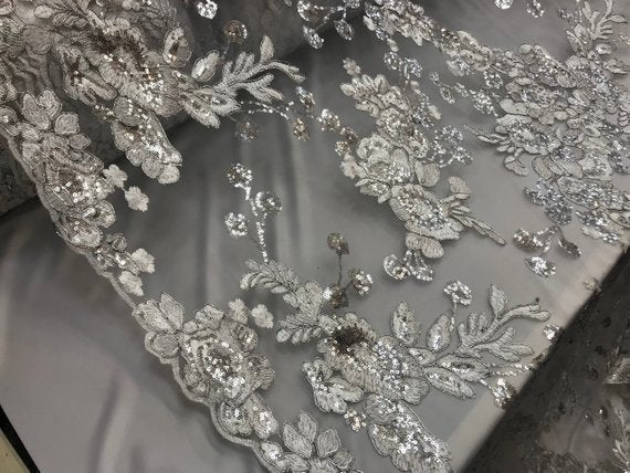 Bridal Design Transparent Prom Wedding Mesh Lace Embroidered FabricICE FABRICSICE FABRICSOff WhiteBridal Design Transparent Prom Wedding Mesh Lace Embroidered Fabric ICE FABRICS Off White