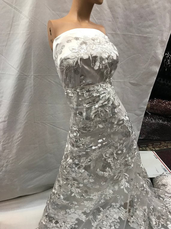 Bridal Design Transparent Prom Wedding Mesh Lace Embroidered FabricICE FABRICSICE FABRICSOff WhiteBridal Design Transparent Prom Wedding Mesh Lace Embroidered Fabric ICE FABRICS Off White