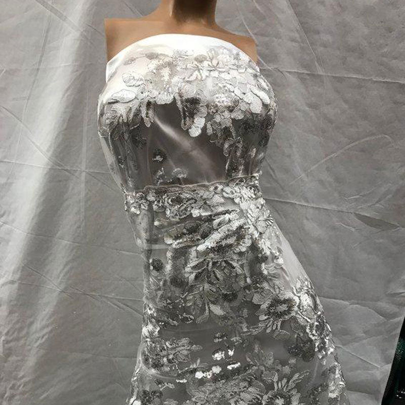 Bridal Design Transparent Prom Wedding Mesh Lace Embroidered FabricICE FABRICSICE FABRICSOff WhiteBridal Design Transparent Prom Wedding Mesh Lace Embroidered Fabric ICE FABRICS Off White