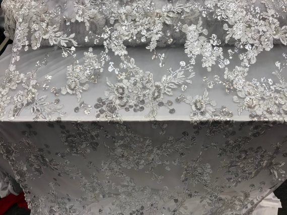 Bridal Design Transparent Prom Wedding Mesh Lace Embroidered FabricICE FABRICSICE FABRICSOff WhiteBridal Design Transparent Prom Wedding Mesh Lace Embroidered Fabric ICE FABRICS Off White