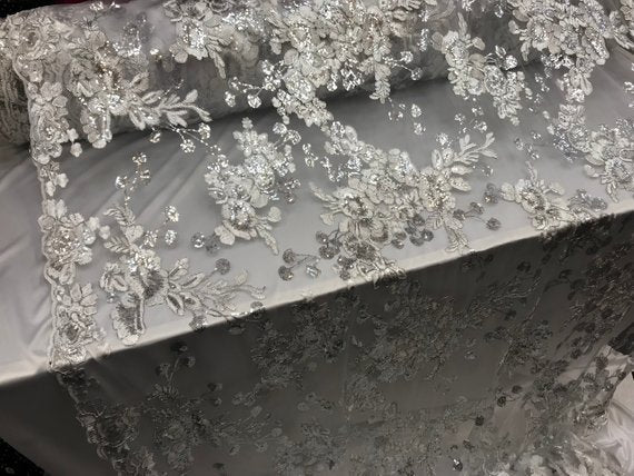 Bridal Design Transparent Prom Wedding Mesh Lace Embroidered FabricICE FABRICSICE FABRICSOff WhiteBridal Design Transparent Prom Wedding Mesh Lace Embroidered Fabric ICE FABRICS Off White