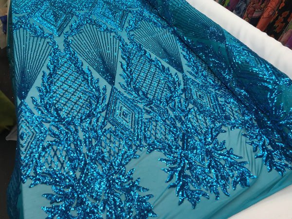 Bridal Fashion 4 Way Stretch Sequin Fabric Sold By The Yard For Wedding DressesICE FABRICSICE FABRICSTurquoiseBy The Yard (58" Wide)Bridal Fashion 4 Way Stretch Sequin Fabric Sold By The Yard For Wedding Dresses ICE FABRICS Turquoise