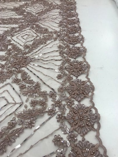 Bridal Lace Hand Beading Mesh Lace With Sequins FabricICEFABRICICE FABRICSMauveBridal Lace Hand Beading Mesh Lace With Sequins Fabric ICEFABRIC Mauve