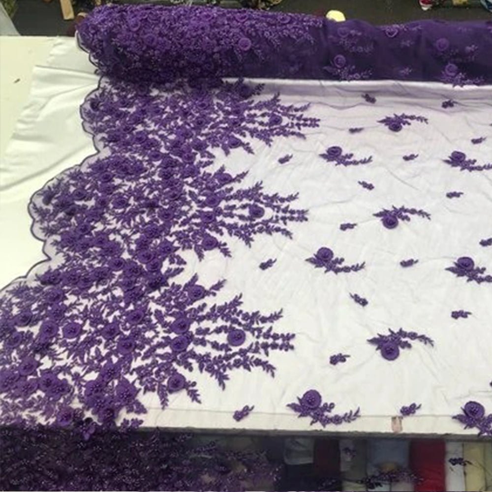 Bridal \ Wedding Beaded Mesh Lace FabricICE FABRICSICE FABRICSPurpleBridal \ Wedding Beaded Mesh Lace Fabric ICE FABRICS Purple