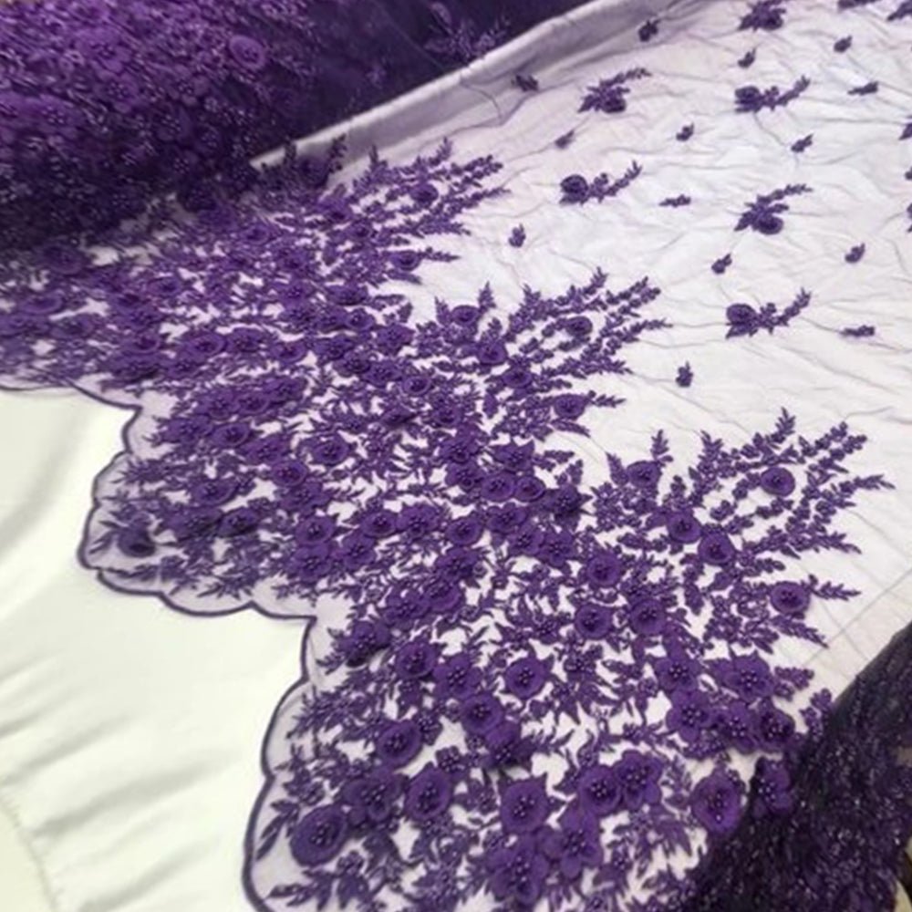 Bridal \ Wedding Beaded Mesh Lace FabricICE FABRICSICE FABRICSPurpleBridal \ Wedding Beaded Mesh Lace Fabric ICE FABRICS Purple