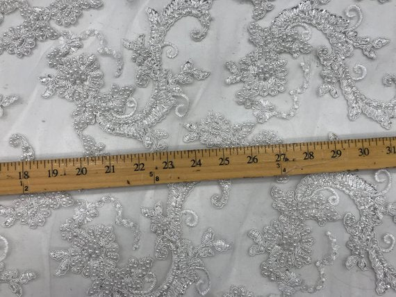 Bridal Wedding Dress Fabric - Beaded Mesh LaceICE FABRICSICE FABRICSIvoryBridal Wedding Dress Fabric - Beaded Mesh Lace ICE FABRICS Ivory