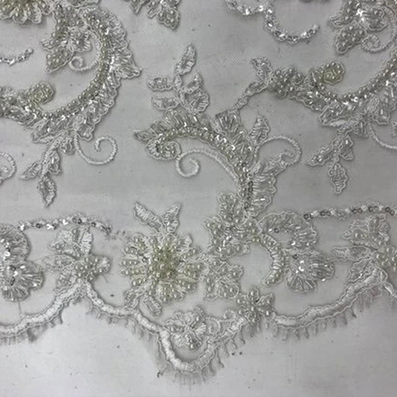 Bridal Wedding Dress Fabric - Beaded Mesh LaceICE FABRICSICE FABRICSWhiteBridal Wedding Dress Fabric - Beaded Mesh Lace ICE FABRICS White