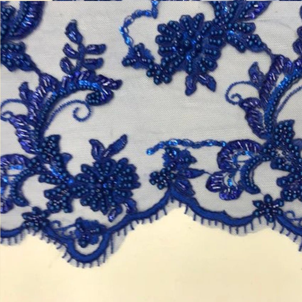 Bridal Wedding Dress Fabric - Beaded Mesh LaceICE FABRICSICE FABRICSGoldBridal Wedding Dress Fabric - Beaded Mesh Lace ICE FABRICS Royal blue