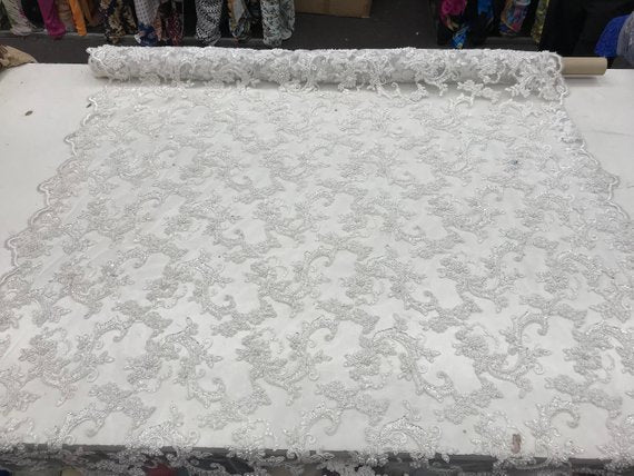 Bridal Wedding Dress Fabric - Beaded Mesh LaceICE FABRICSICE FABRICSIvoryBridal Wedding Dress Fabric - Beaded Mesh Lace ICE FABRICS Ivory