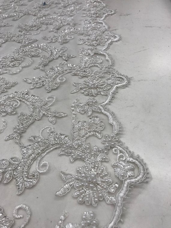 Bridal Wedding Dress Fabric - Beaded Mesh LaceICE FABRICSICE FABRICSIvoryBridal Wedding Dress Fabric - Beaded Mesh Lace ICE FABRICS Ivory