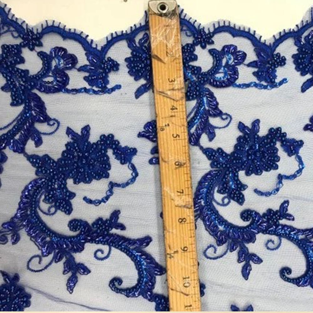 Bridal Wedding Dress Fabric - Beaded Mesh LaceICE FABRICSICE FABRICSGoldBridal Wedding Dress Fabric - Beaded Mesh Lace ICE FABRICS Royal blue