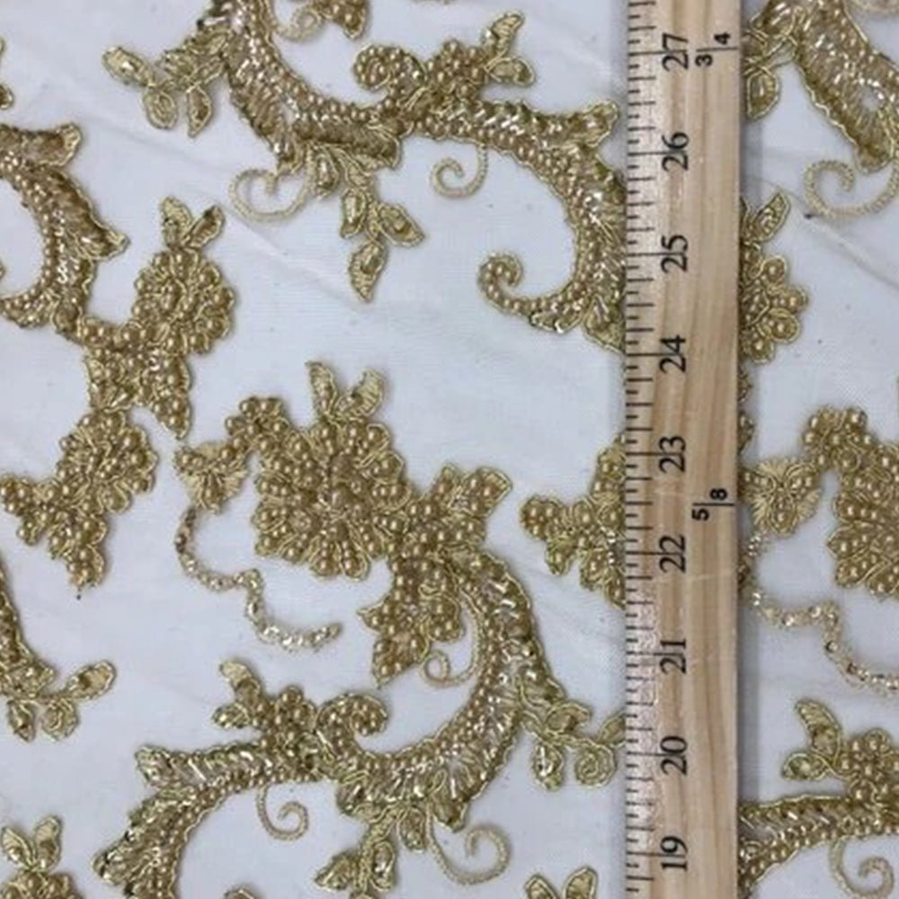 Bridal Wedding Dress Fabric - Beaded Mesh LaceICE FABRICSICE FABRICSGoldBridal Wedding Dress Fabric - Beaded Mesh Lace ICE FABRICS Gold