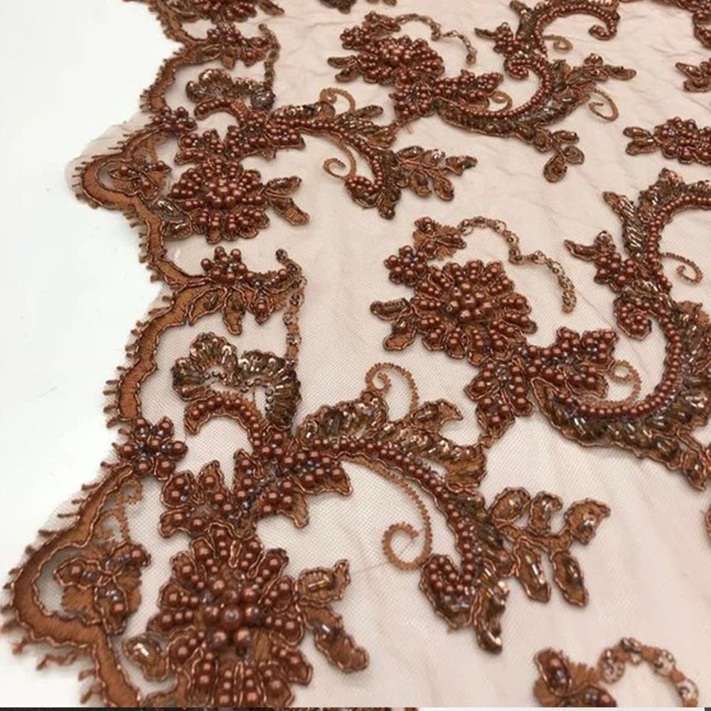 Bridal Wedding Dress Fabric - Beaded Mesh LaceICE FABRICSICE FABRICSRedBridal Wedding Dress Fabric - Beaded Mesh Lace ICE FABRICS Rust