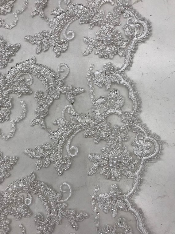 Bridal Wedding Dress Fabric - Beaded Mesh LaceICE FABRICSICE FABRICSIvoryBridal Wedding Dress Fabric - Beaded Mesh Lace ICE FABRICS Ivory