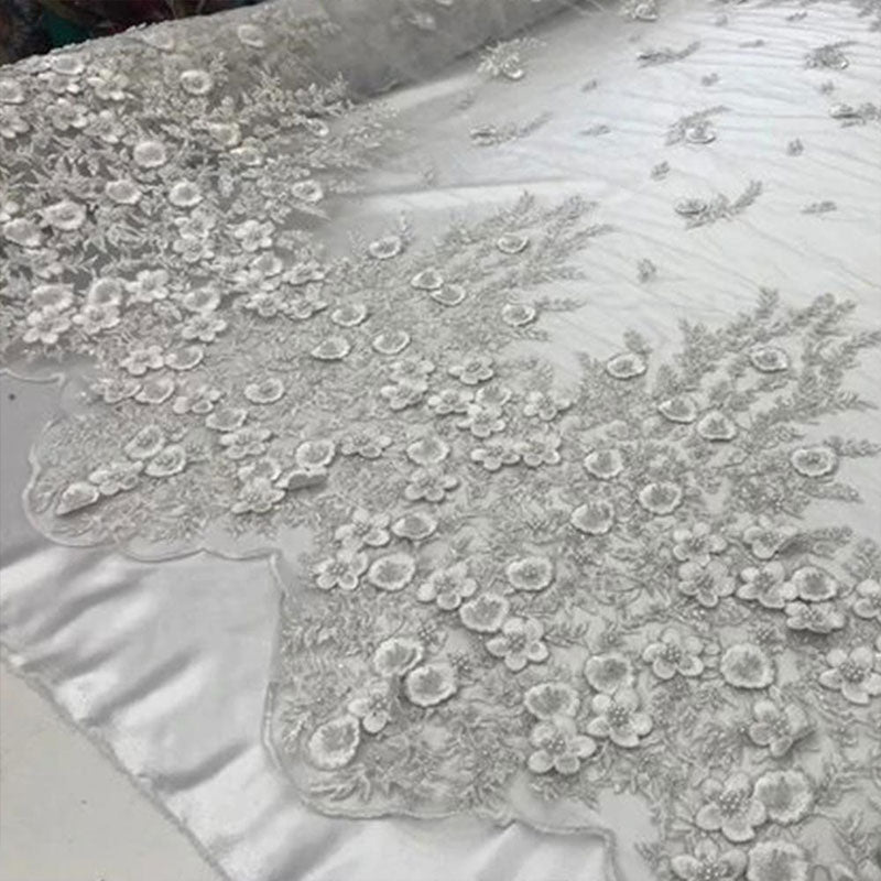 Bridal Wedding Dress Fabric - Beaded Mesh LaceICE FABRICSICE FABRICSWhiteBridal Wedding Dress Fabric - Beaded Mesh Lace ICE FABRICS White