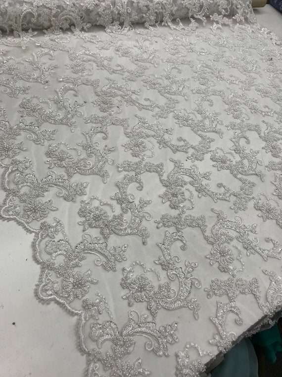 Bridal Wedding Dress Fabric - Beaded Mesh LaceICE FABRICSICE FABRICSIvoryBridal Wedding Dress Fabric - Beaded Mesh Lace ICE FABRICS Ivory