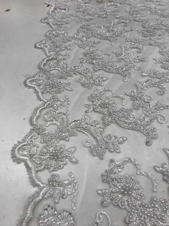 Bridal Wedding Dress Fabric - Beaded Mesh LaceICE FABRICSICE FABRICSIvoryBridal Wedding Dress Fabric - Beaded Mesh Lace ICE FABRICS Ivory