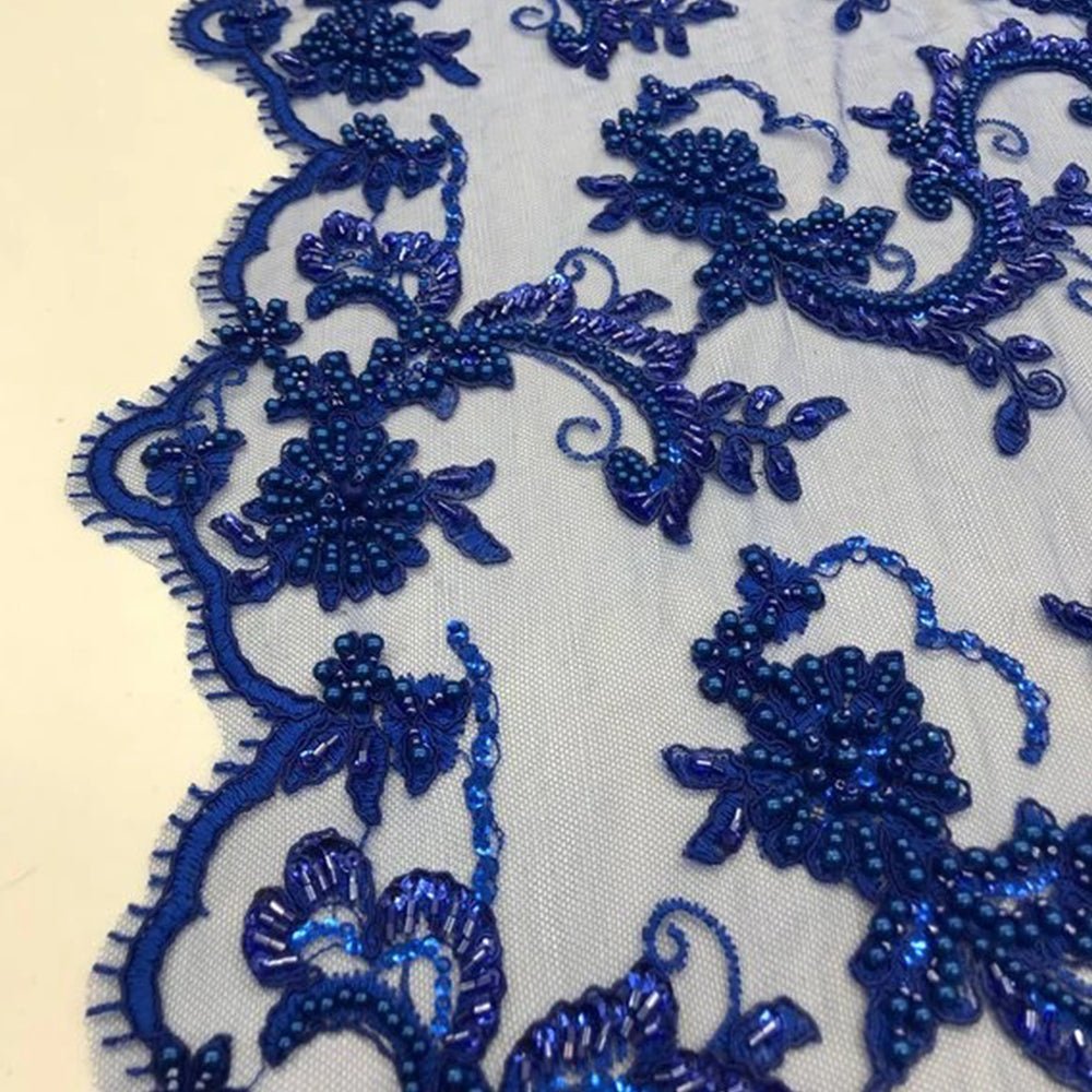 Bridal Wedding Dress Fabric - Beaded Mesh LaceICE FABRICSICE FABRICSGoldBridal Wedding Dress Fabric - Beaded Mesh Lace ICE FABRICS Royal blue