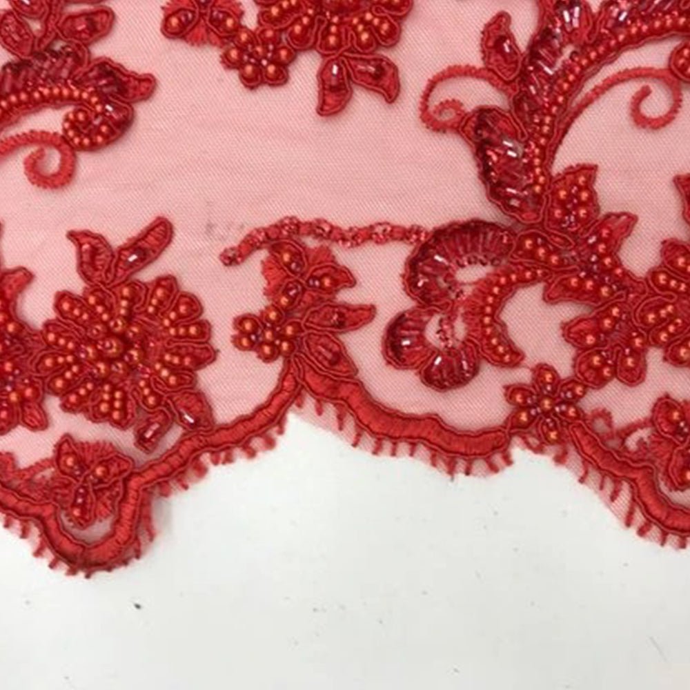 Bridal Wedding Dress Fabric - Beaded Mesh LaceICE FABRICSICE FABRICSIvoryBridal Wedding Dress Fabric - Beaded Mesh Lace ICE FABRICS Red