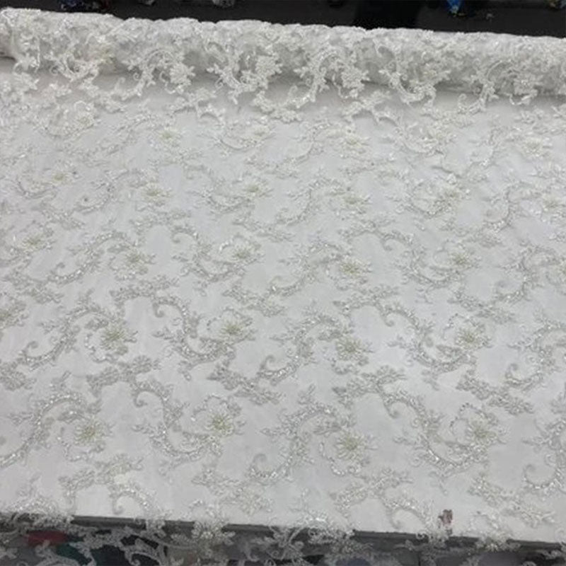 Bridal Wedding Dress Fabric - Beaded Mesh LaceICE FABRICSICE FABRICSWhiteBridal Wedding Dress Fabric - Beaded Mesh Lace ICE FABRICS White