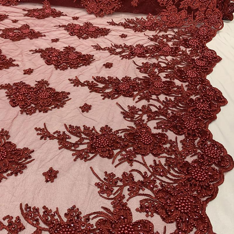 Burgundy Beaded Fabric _ Lace Floral embroidered fabric _ Bridal FabricICEFABRICICE FABRICSBurgundyPer Yard (36 Inches)Burgundy Beaded Fabric _ Lace Floral embroidered fabric _ Bridal Fabric ICEFABRIC
