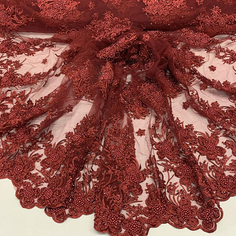 Burgundy Beaded Fabric _ Lace Floral embroidered fabric _ Bridal FabricICEFABRICICE FABRICSBurgundyPer Yard (36 Inches)Burgundy Beaded Fabric _ Lace Floral embroidered fabric _ Bridal Fabric ICEFABRIC