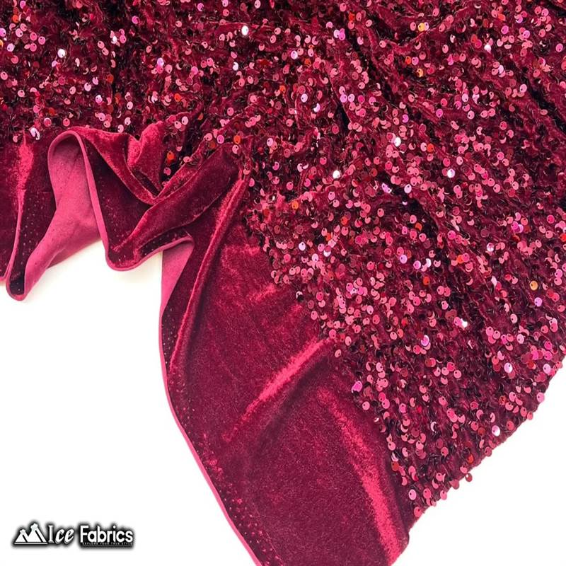 Burgundy Emma Embroidery Sequin Velvet Fabric By The YardICE FABRICSICE FABRICSBurgundyBy The Yard (58" Wide)Burgundy Emma Embroidery Sequin Velvet Fabric By The Yard ICE FABRICS