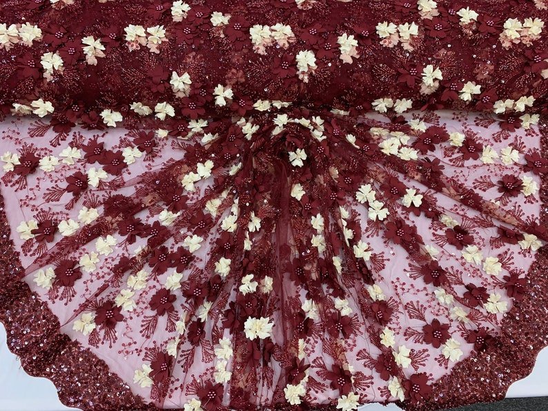 Burgundy Ivory Pearls Lace Beaded Fabric on Tulle for Bridal FabricICE FABRICSICE FABRICSBy The YardBurgundy Ivory Pearls Lace Beaded Fabric on Tulle for Bridal Fabric ICE FABRICS