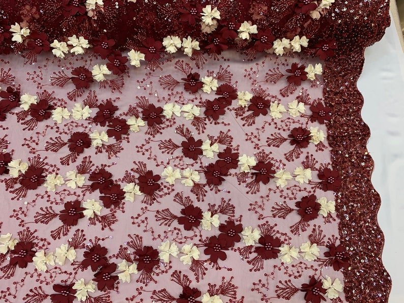 Burgundy Ivory Pearls Lace Beaded Fabric on Tulle for Bridal FabricICE FABRICSICE FABRICSBy The YardBurgundy Ivory Pearls Lace Beaded Fabric on Tulle for Bridal Fabric ICE FABRICS