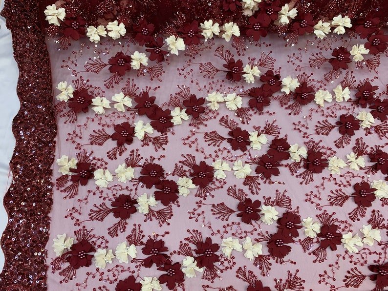 Burgundy Ivory Pearls Lace Beaded Fabric on Tulle for Bridal FabricICE FABRICSICE FABRICSBy The YardBurgundy Ivory Pearls Lace Beaded Fabric on Tulle for Bridal Fabric ICE FABRICS