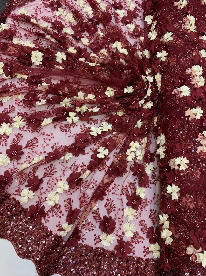 Burgundy Ivory Pearls Lace Beaded Fabric on Tulle for Bridal FabricICE FABRICSICE FABRICSBy The YardBurgundy Ivory Pearls Lace Beaded Fabric on Tulle for Bridal Fabric ICE FABRICS