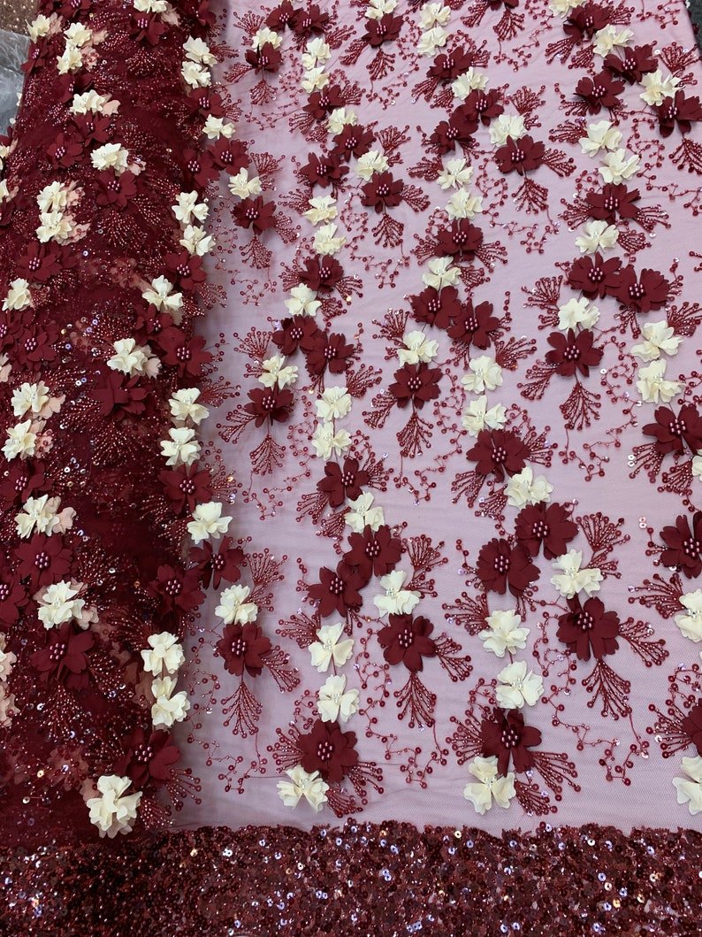Burgundy Ivory Pearls Lace Beaded Fabric on Tulle for Bridal FabricICE FABRICSICE FABRICSBy The YardBurgundy Ivory Pearls Lace Beaded Fabric on Tulle for Bridal Fabric ICE FABRICS