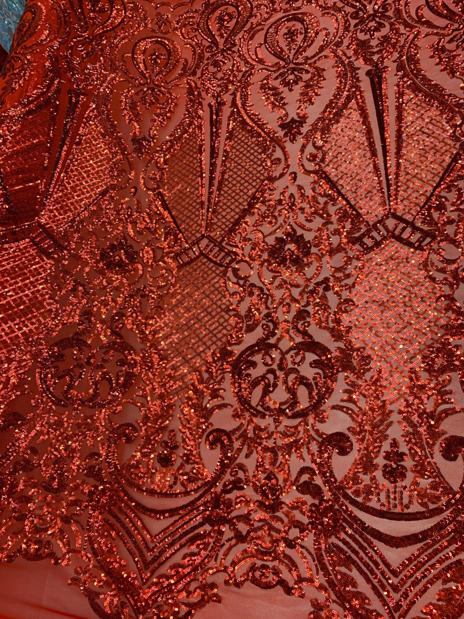 BY THE YARD/ Geometric Design Mesh Lace Fabric Sequins 4 Way Stretch On A Red Mesh/Lace Embroider (Red) Prom/Gowns Dress/Veil/ TableclothsICE FABRICSICE FABRICSBY THE YARD/ Geometric Design Mesh Lace Fabric Sequins 4 Way Stretch On A Red Mesh/Lace Embroider (Red) Prom/Gowns Dress/Veil/ Tablecloths ICE FABRICS