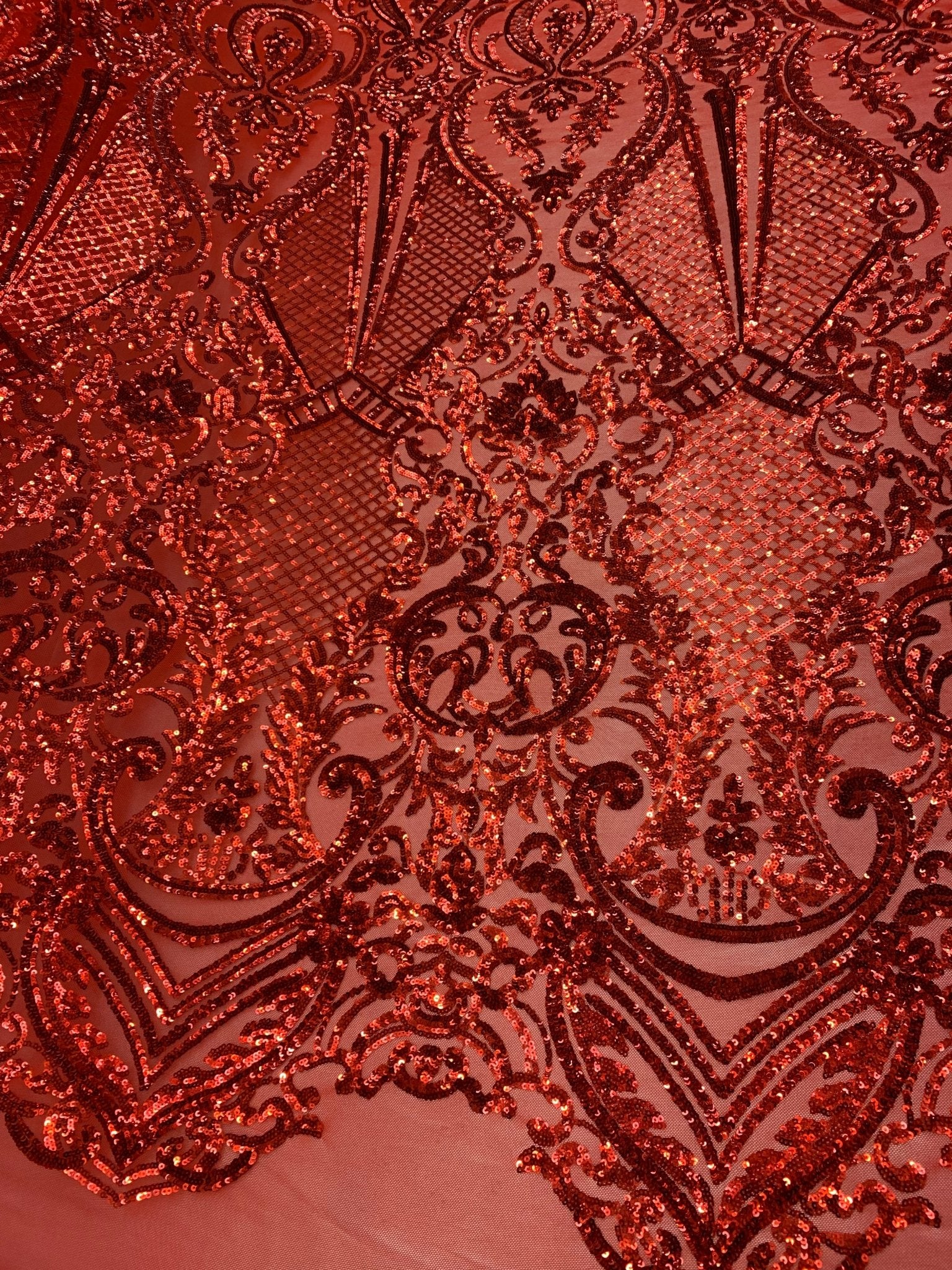 BY THE YARD/ Geometric Design Mesh Lace Fabric Sequins 4 Way Stretch On A Red Mesh/Lace Embroider (Red) Prom/Gowns Dress/Veil/ TableclothsICE FABRICSICE FABRICSBY THE YARD/ Geometric Design Mesh Lace Fabric Sequins 4 Way Stretch On A Red Mesh/Lace Embroider (Red) Prom/Gowns Dress/Veil/ Tablecloths ICE FABRICS
