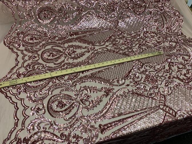 BY THE YARD/ Geometric Design Mesh Lace Fabric Sequins 4 Way Stretch On A White Mesh/Handmade Lace Embroider Prom/Gowns/Wedding DressICE FABRICSICE FABRICSDusty RoseBY THE YARD/ Geometric Design Mesh Lace Fabric Sequins 4 Way Stretch On A White Mesh/Handmade Lace Embroider Prom/Gowns/Wedding Dress ICE FABRICS Dusty Rose
