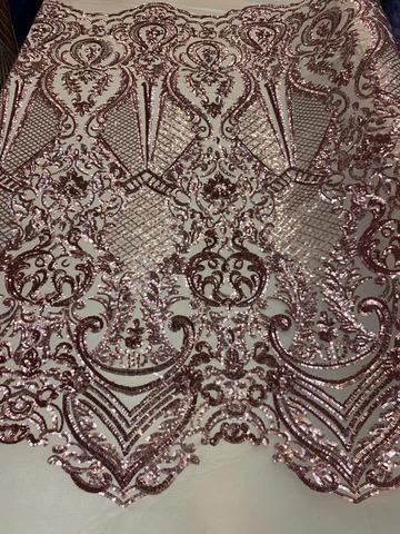 BY THE YARD/ Geometric Design Mesh Lace Fabric Sequins 4 Way Stretch On A White Mesh/Handmade Lace Embroider Prom/Gowns/Wedding DressICE FABRICSICE FABRICSDusty RoseBY THE YARD/ Geometric Design Mesh Lace Fabric Sequins 4 Way Stretch On A White Mesh/Handmade Lace Embroider Prom/Gowns/Wedding Dress ICE FABRICS Dusty Rose
