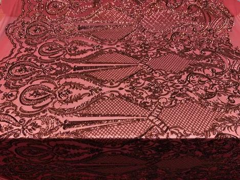 BY THE YARD/ Geometric Design Mesh Lace Fabric Sequins 4 Way Stretch On A White Mesh/Handmade Lace Embroider Prom/Gowns/Wedding DressICE FABRICSICE FABRICSBurgundyBY THE YARD/ Geometric Design Mesh Lace Fabric Sequins 4 Way Stretch On A White Mesh/Handmade Lace Embroider Prom/Gowns/Wedding Dress ICE FABRICS Red
