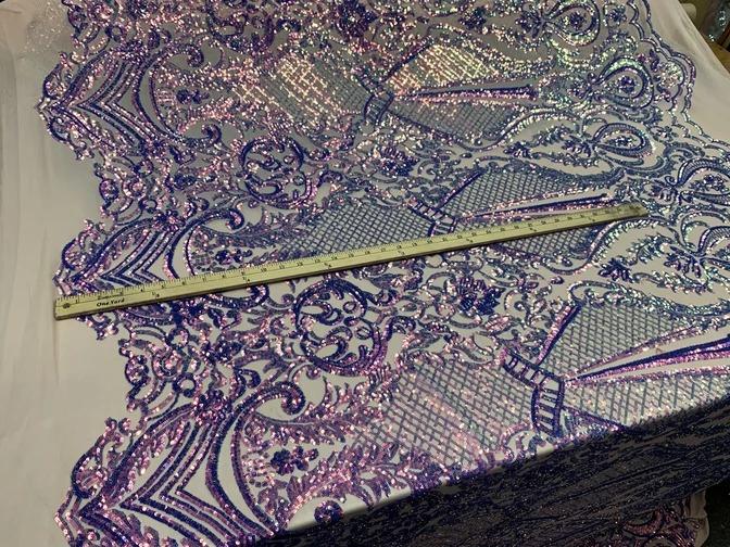 BY THE YARD/ Geometric Design Mesh Lace Fabric Sequins 4 Way Stretch On A White Mesh/Handmade Lace Embroider Prom/Gowns/Wedding DressICE FABRICSICE FABRICSPurple & LilacBY THE YARD/ Geometric Design Mesh Lace Fabric Sequins 4 Way Stretch On A White Mesh/Handmade Lace Embroider Prom/Gowns/Wedding Dress ICE FABRICS Purple & Lilac