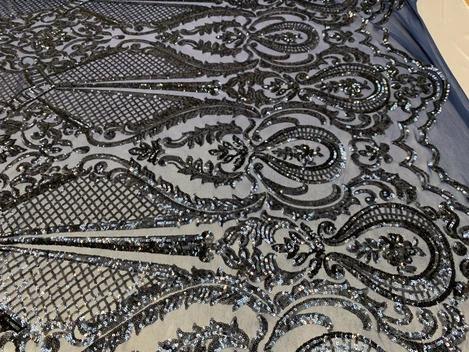 BY THE YARD/ Geometric Design Mesh Lace Fabric Sequins 4 Way Stretch On A White Mesh/Handmade Lace Embroider Prom/Gowns/Wedding DressICE FABRICSICE FABRICSNavy BlueBY THE YARD/ Geometric Design Mesh Lace Fabric Sequins 4 Way Stretch On A White Mesh/Handmade Lace Embroider Prom/Gowns/Wedding Dress ICE FABRICS Navy Blue
