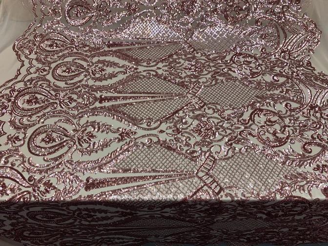 BY THE YARD/ Geometric Design Mesh Lace Fabric Sequins 4 Way Stretch On A White Mesh/Handmade Lace Embroider Prom/Gowns/Wedding DressICE FABRICSICE FABRICSDusty RoseBY THE YARD/ Geometric Design Mesh Lace Fabric Sequins 4 Way Stretch On A White Mesh/Handmade Lace Embroider Prom/Gowns/Wedding Dress ICE FABRICS Dusty Rose