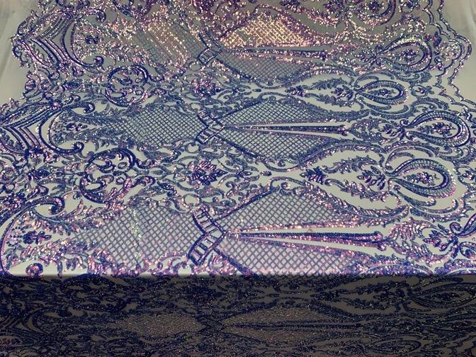BY THE YARD/ Geometric Design Mesh Lace Fabric Sequins 4 Way Stretch On A White Mesh/Handmade Lace Embroider Prom/Gowns/Wedding DressICE FABRICSICE FABRICSPurple & LilacBY THE YARD/ Geometric Design Mesh Lace Fabric Sequins 4 Way Stretch On A White Mesh/Handmade Lace Embroider Prom/Gowns/Wedding Dress ICE FABRICS Purple & Lilac