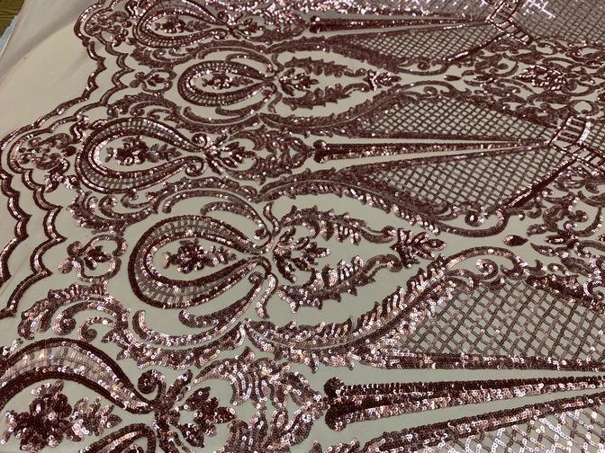 BY THE YARD/ Geometric Design Mesh Lace Fabric Sequins 4 Way Stretch On A White Mesh/Handmade Lace Embroider Prom/Gowns/Wedding DressICE FABRICSICE FABRICSDusty RoseBY THE YARD/ Geometric Design Mesh Lace Fabric Sequins 4 Way Stretch On A White Mesh/Handmade Lace Embroider Prom/Gowns/Wedding Dress ICE FABRICS Dusty Rose