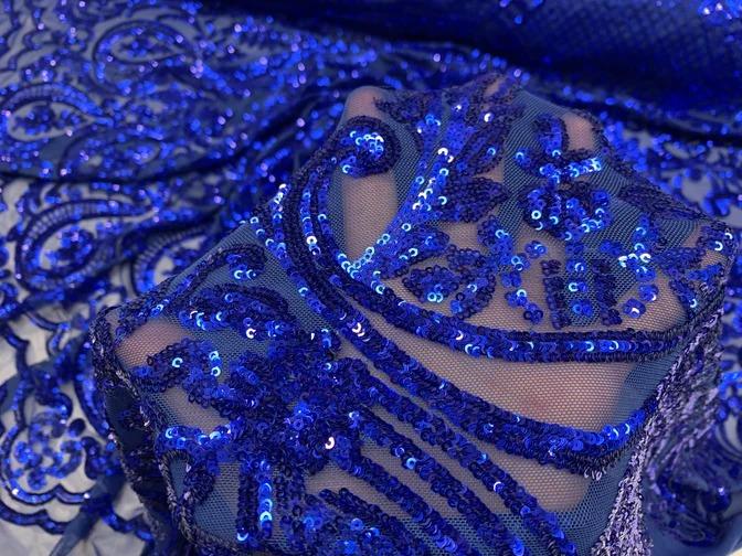 BY THE YARD/ Geometric Design Mesh Lace Fabric Sequins 4 Way Stretch On A White Mesh/Handmade Lace Embroider Prom/Gowns/Wedding DressICE FABRICSICE FABRICSRoyal BlueBY THE YARD/ Geometric Design Mesh Lace Fabric Sequins 4 Way Stretch On A White Mesh/Handmade Lace Embroider Prom/Gowns/Wedding Dress ICE FABRICS Royal Blue