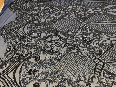 BY THE YARD/ Geometric Design Mesh Lace Fabric Sequins 4 Way Stretch On A White Mesh/Handmade Lace Embroider Prom/Gowns/Wedding DressICE FABRICSICE FABRICSWhiteBY THE YARD/ Geometric Design Mesh Lace Fabric Sequins 4 Way Stretch On A White Mesh/Handmade Lace Embroider Prom/Gowns/Wedding Dress ICE FABRICS Navy Blue