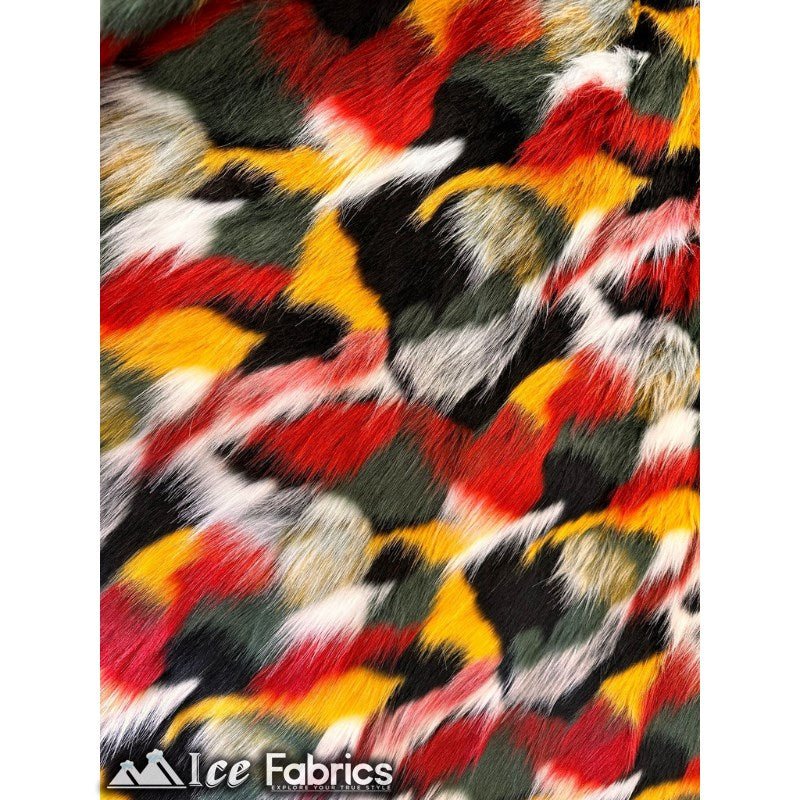 Canadian multi color Faux Fur Fabric By The YardICE FABRICSICE FABRICSBy The Yard (60" Wide)Long Pile (2.5” long)Red YellowCanadian multi color Faux Fur Fabric By The Yard ICE FABRICS Red Yellow