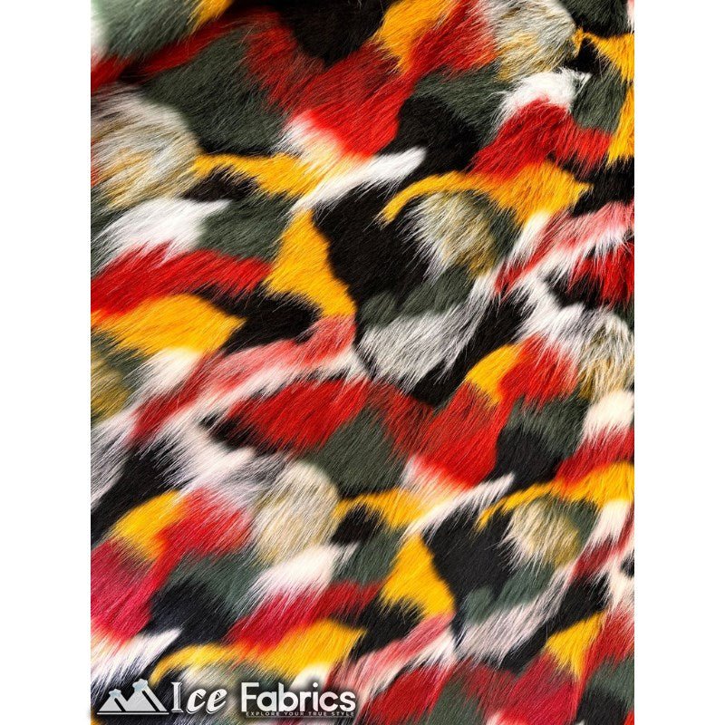 Canadian multi color Faux Fur Fabric By The YardICE FABRICSICE FABRICSBy The Yard (60" Wide)Long Pile (2.5” long)Red YellowCanadian multi color Faux Fur Fabric By The Yard ICE FABRICS Red Yellow