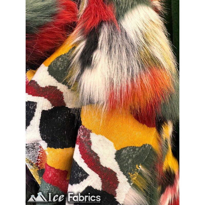 Canadian multi color Faux Fur Fabric By The YardICE FABRICSICE FABRICSBy The Yard (60" Wide)Long Pile (2.5” long)Red YellowCanadian multi color Faux Fur Fabric By The Yard ICE FABRICS Red Yellow