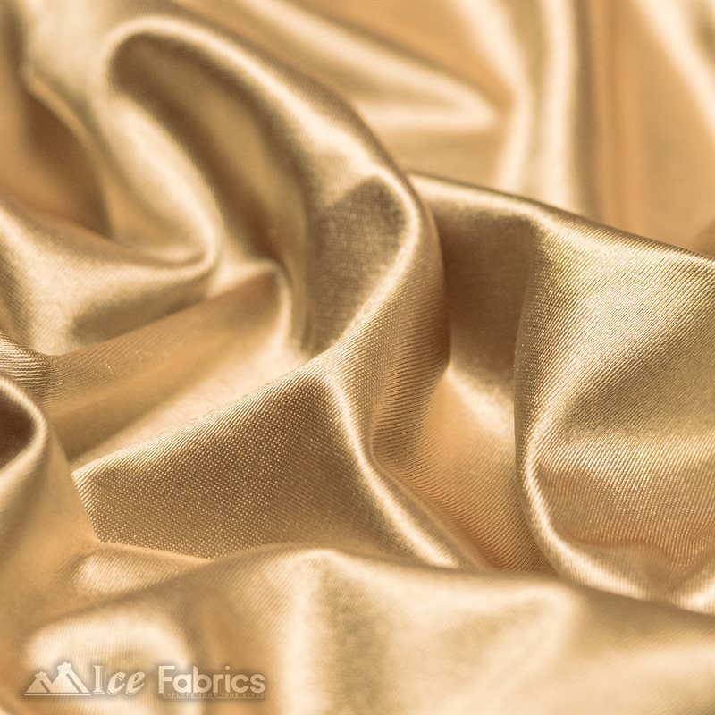 Casino 4 Way Stretch Satin Fabric Shiny Champagne Silky SpandexICE FABRICSICE FABRICS1 Yard ChampagneBy The Yard (60" Wide)Thick and HeavyCasino Shiny Champagne Spandex 4 Way Stretch Satin Fabric ICE FABRICS